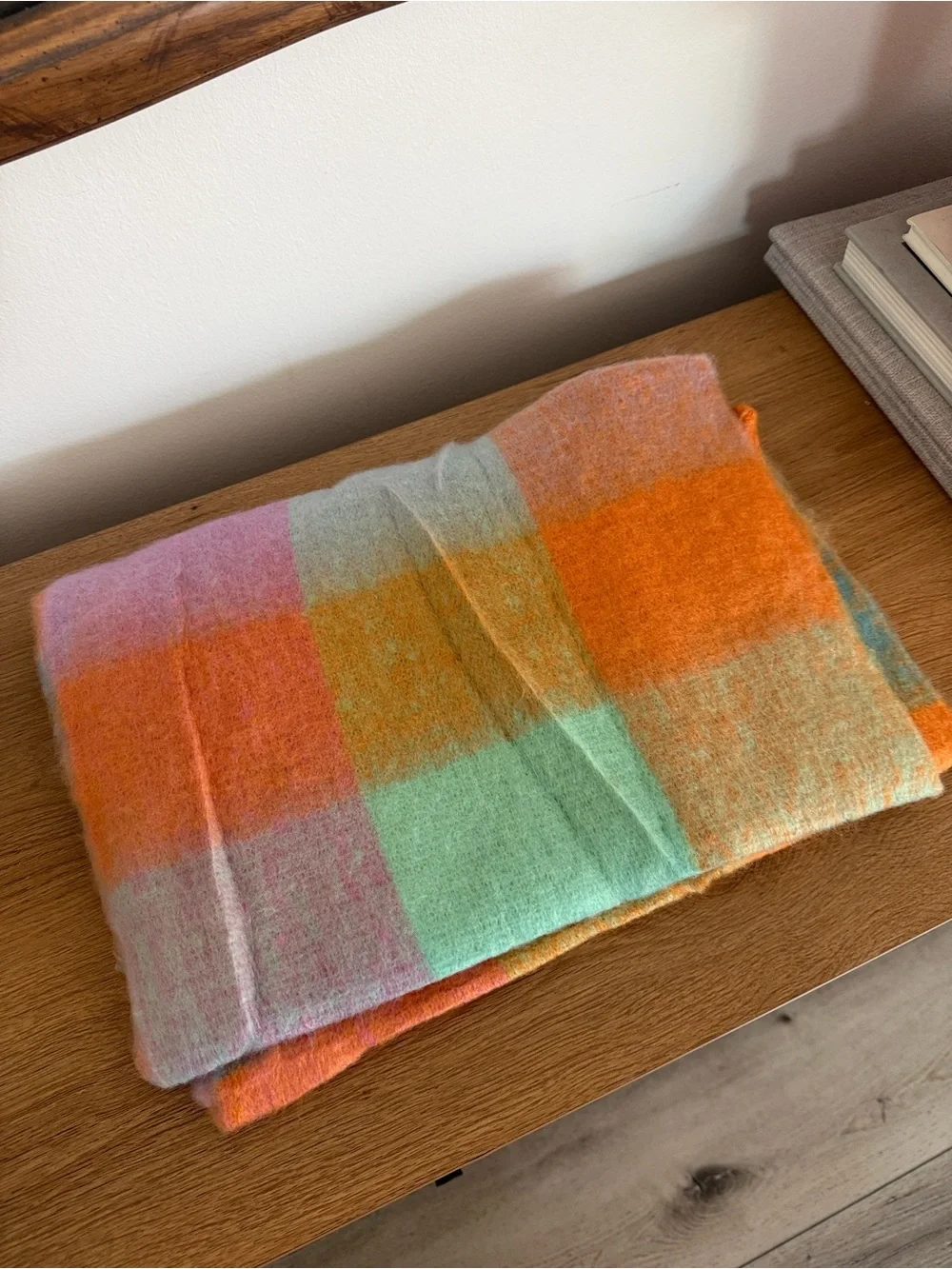 Plaid chunky Pastel Wrap Scarf in Orange & Mint